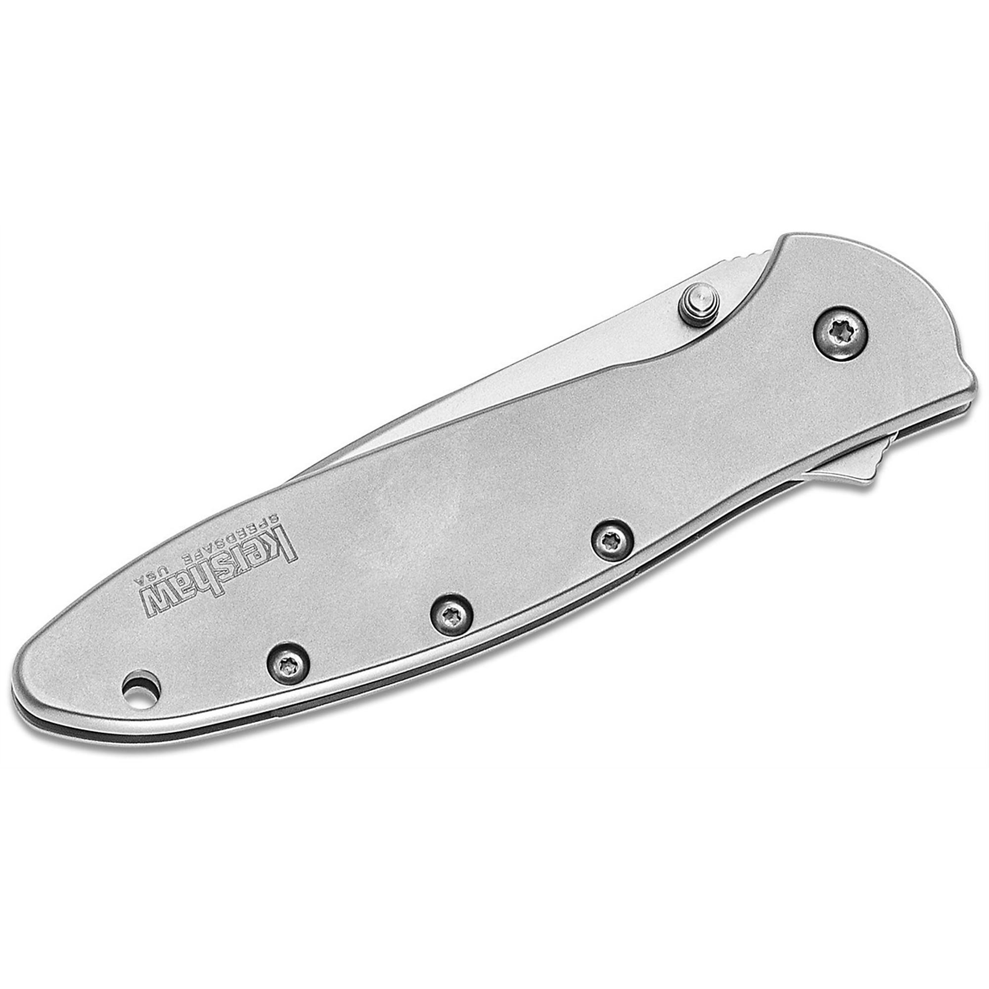 Kershaw Leek Serrated Assisted Open Frame Lock Drop Point Blade EDC Folding Pocket Knife — 3in. Blade, 4in. Closed Length, Sandvik 14C28N Stainless Steel, Silver, Model# KER1660ST